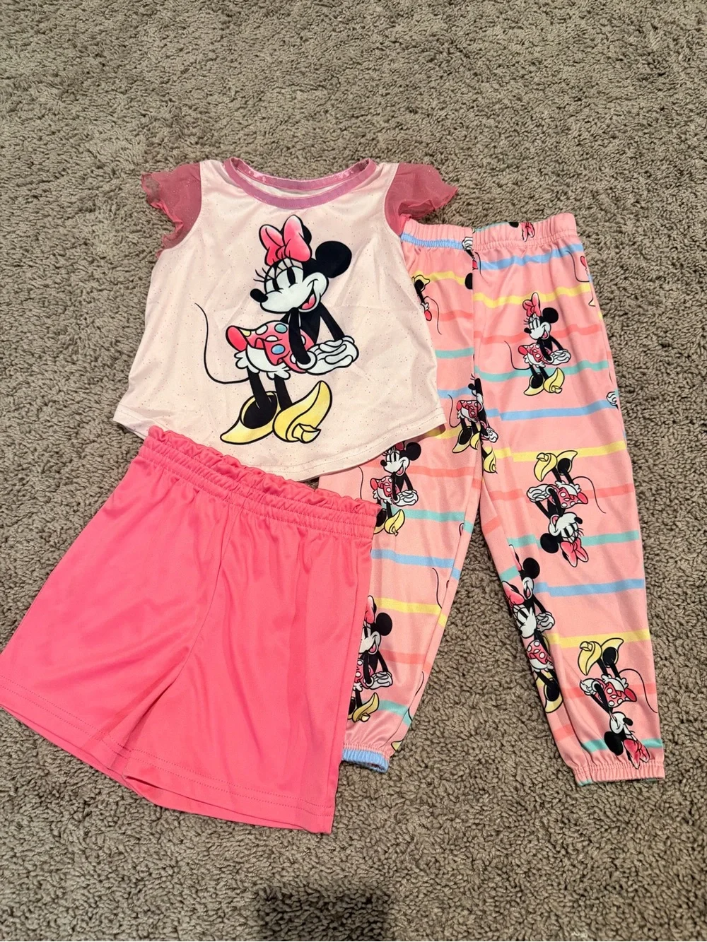 Disney Pink Minnie Mouse 3-Piece Pajama Set - Shorts & Pants